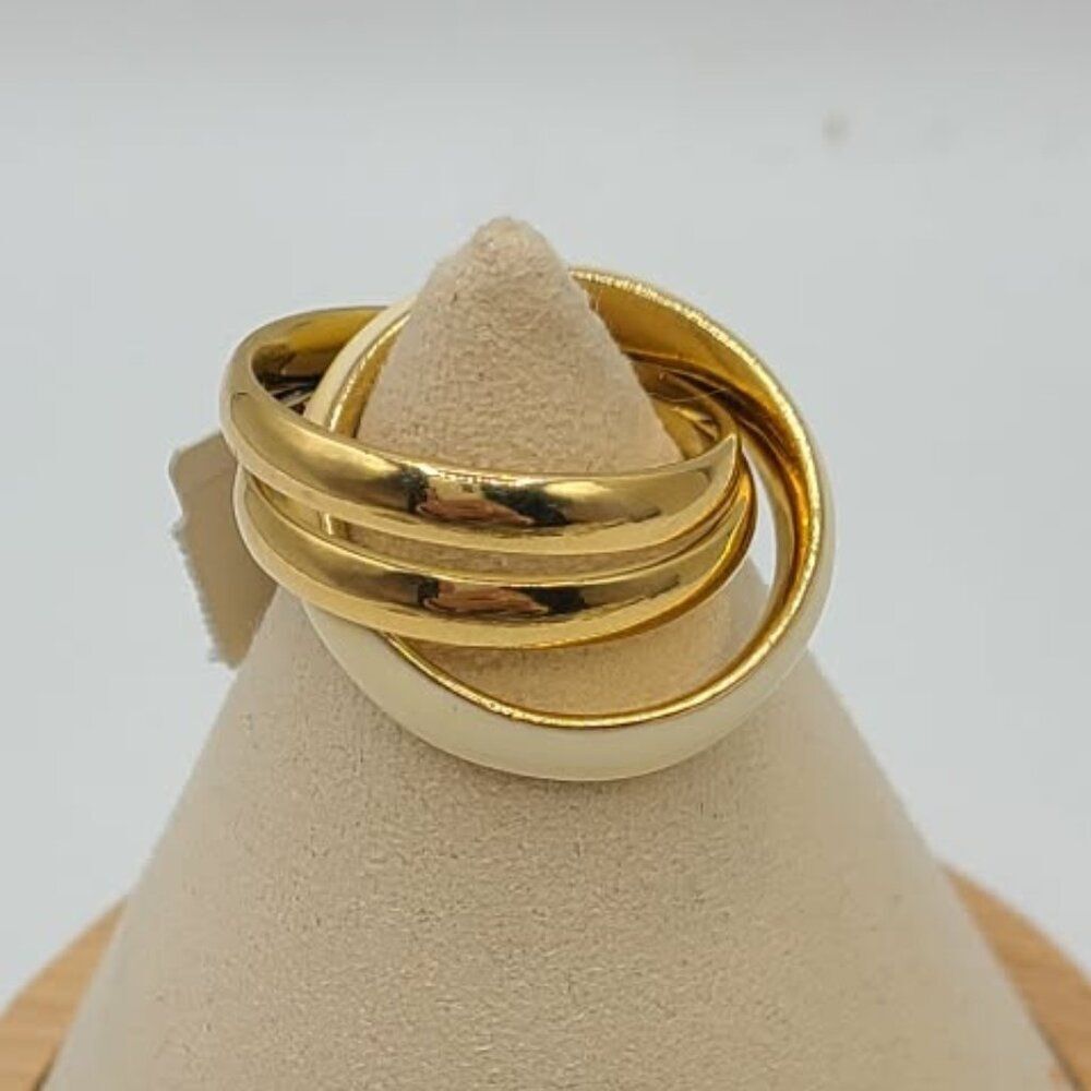 Talbots Gold Tone Off White Enamel Trinity Ring size 10? NWT!